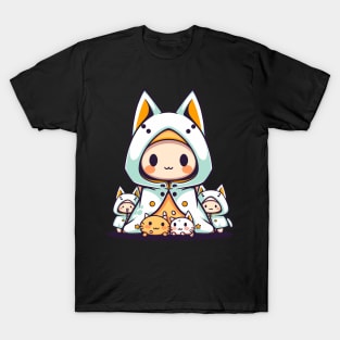 Kawaii Cat Wizard with Kitty Creatures - Cute Anime Art T-Shirt